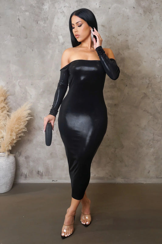 Layla Off The Shoulder Midi Dress Black - Ali’s Couture 