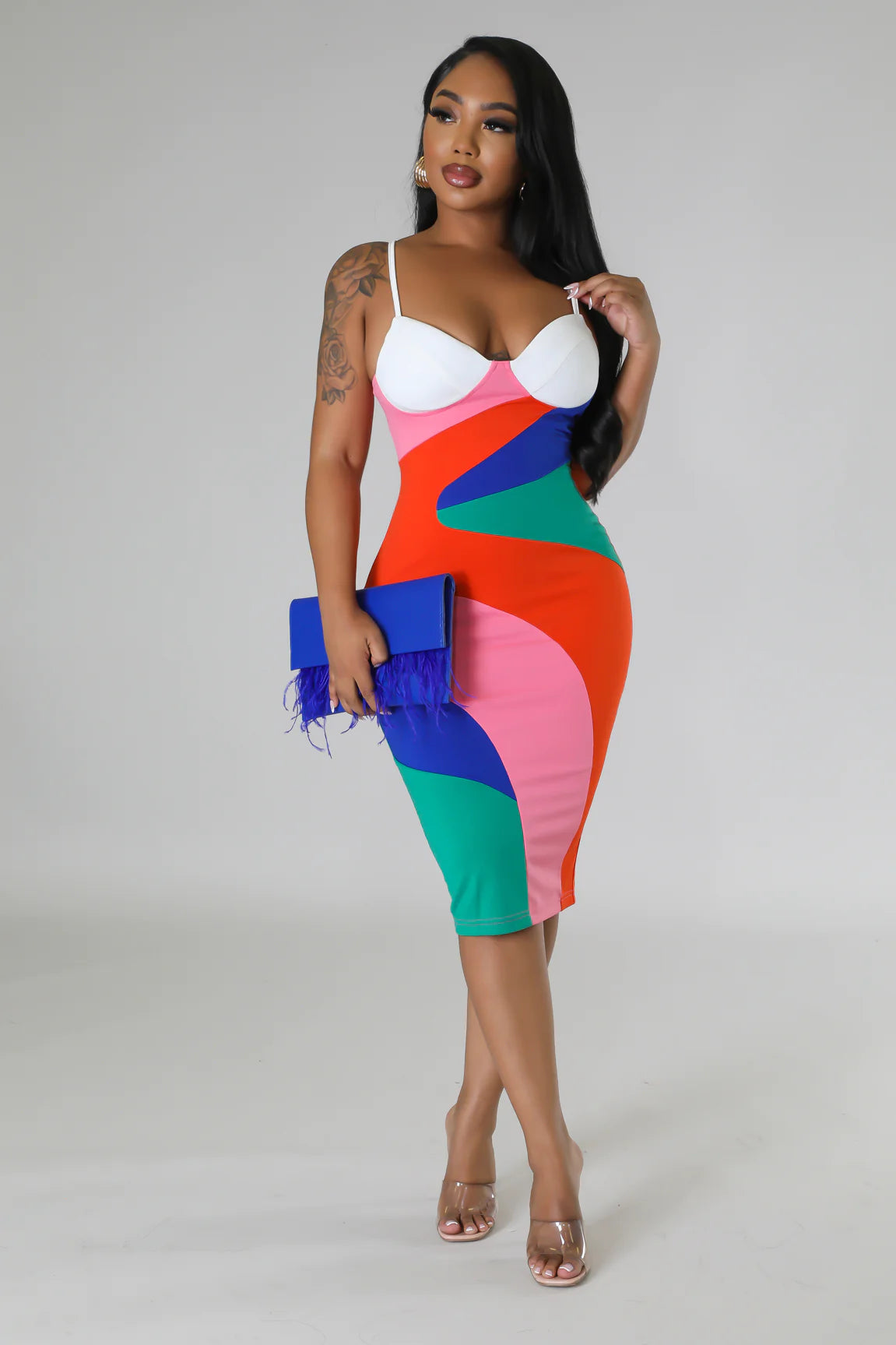 Fine Art Colorblock Midi Dress Multicolor - Ali’s Couture 