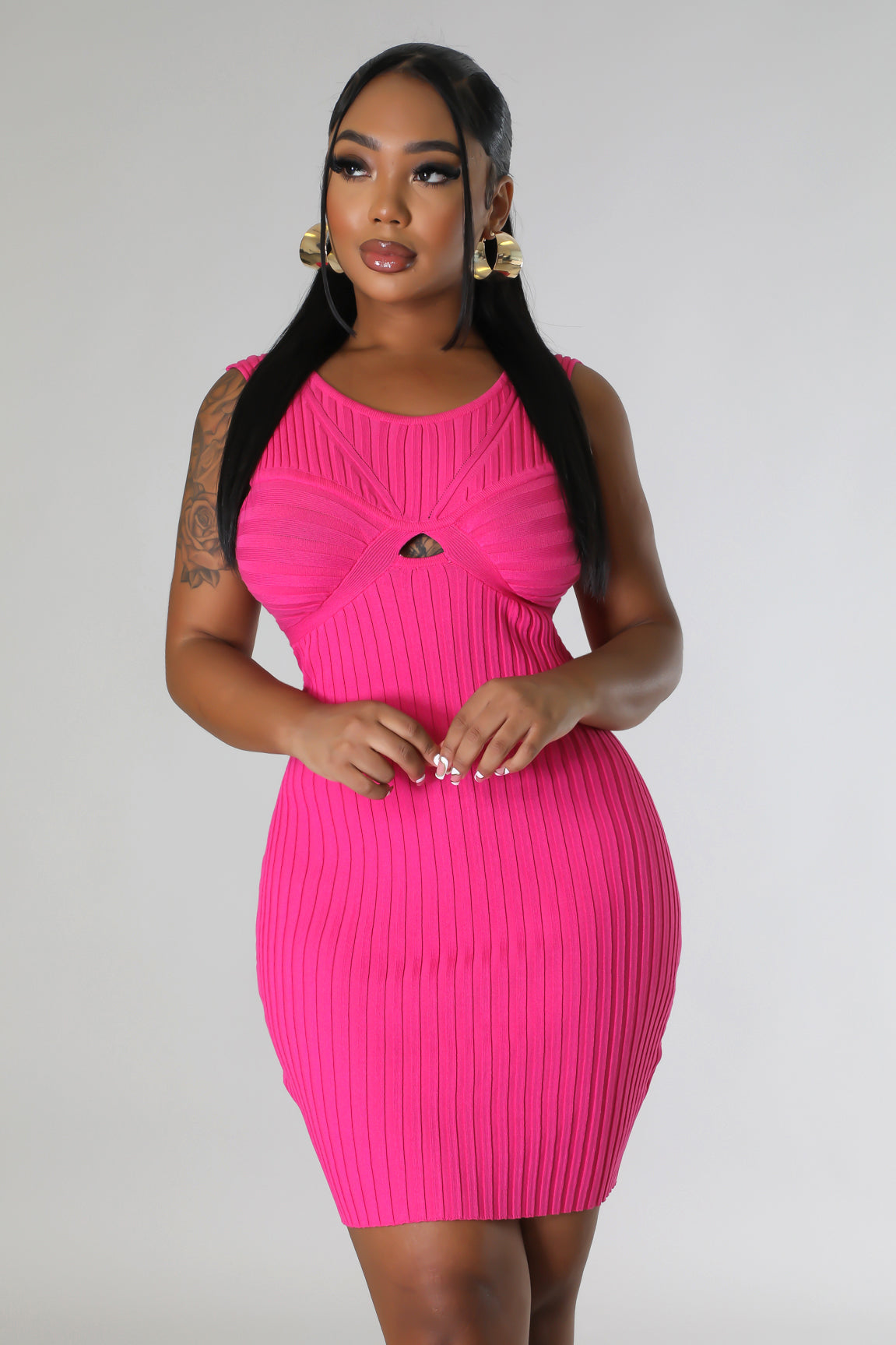 Nissa Ribbed Mini Dress Pink - Ali’s Couture 