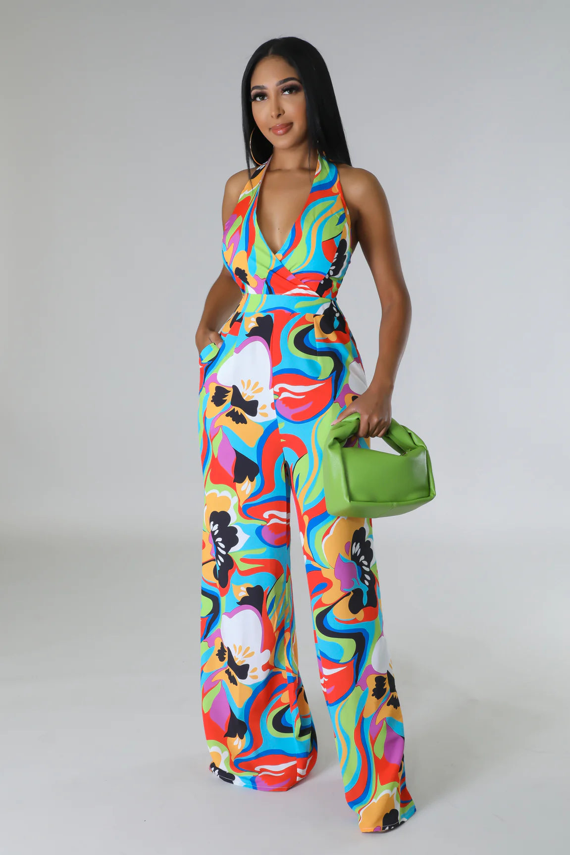 Miami Spice Printed Jumpsuit Multi Green - Ali’s Couture 