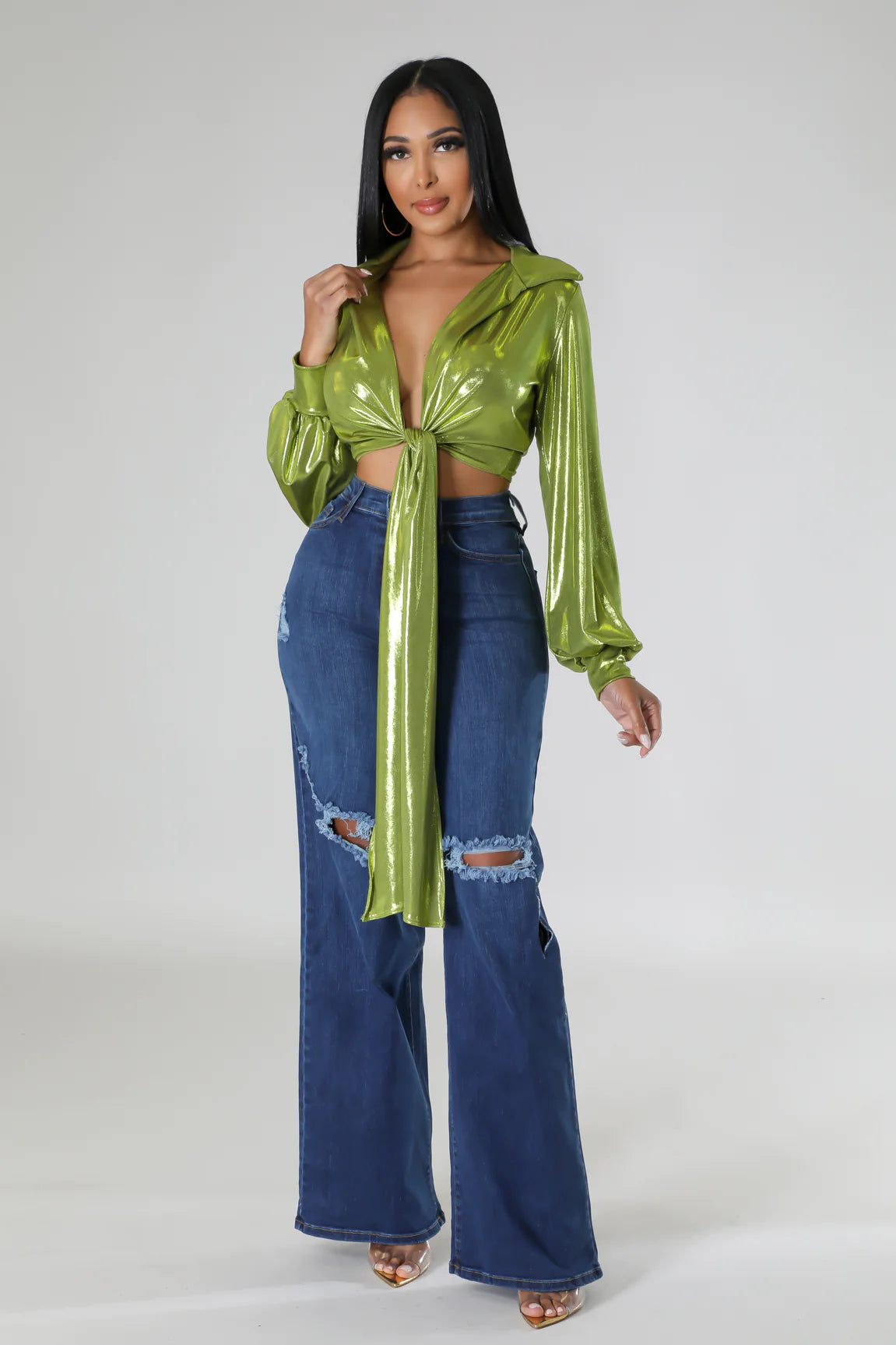 Frazia Wrap Crop Top Green - Ali’s Couture 