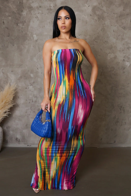 Vibrant Vibe Strapless Maxi Dress Mulitcolor - Ali’s Couture 