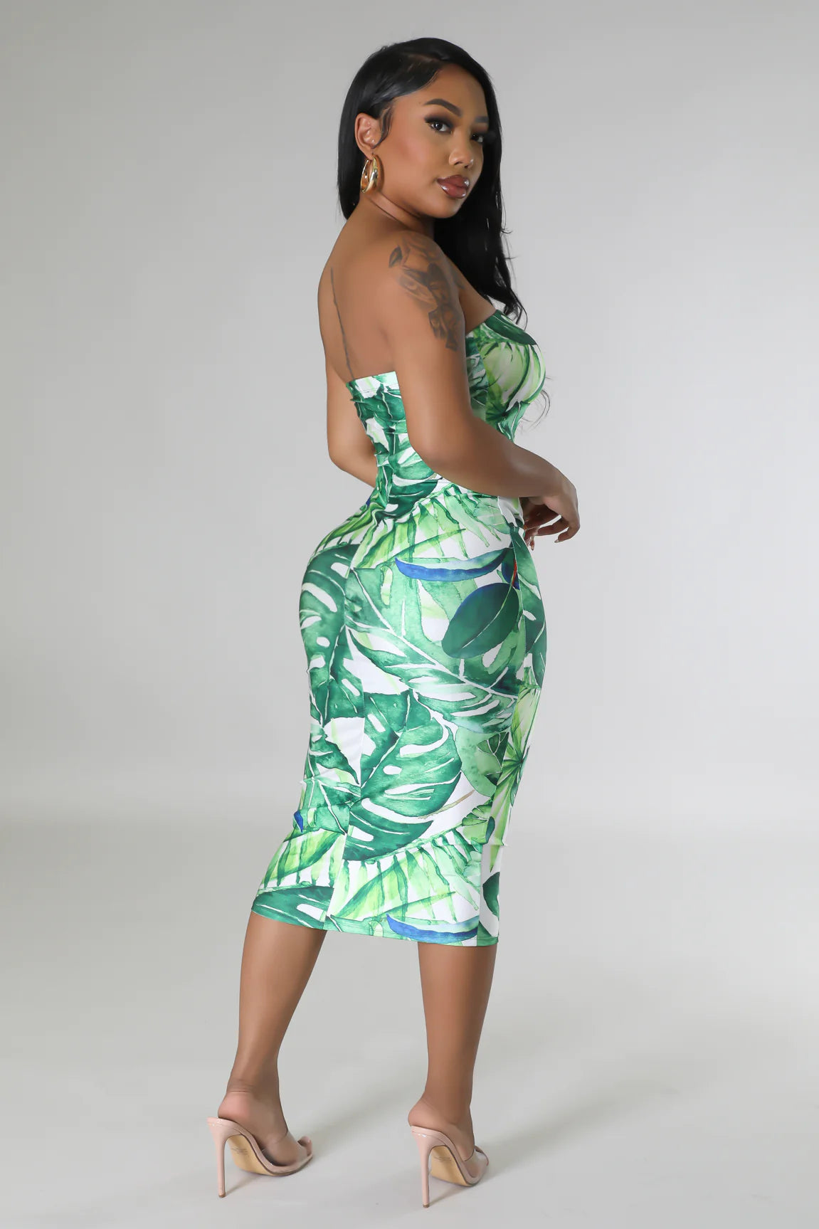 Palm Beach Tropical Tube Midi Dress Multi Green - Ali’s Couture 