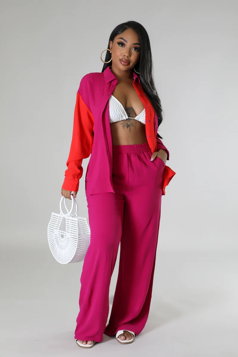 Callaway Color Block Pant Set Fuchsia - Ali’s Couture 