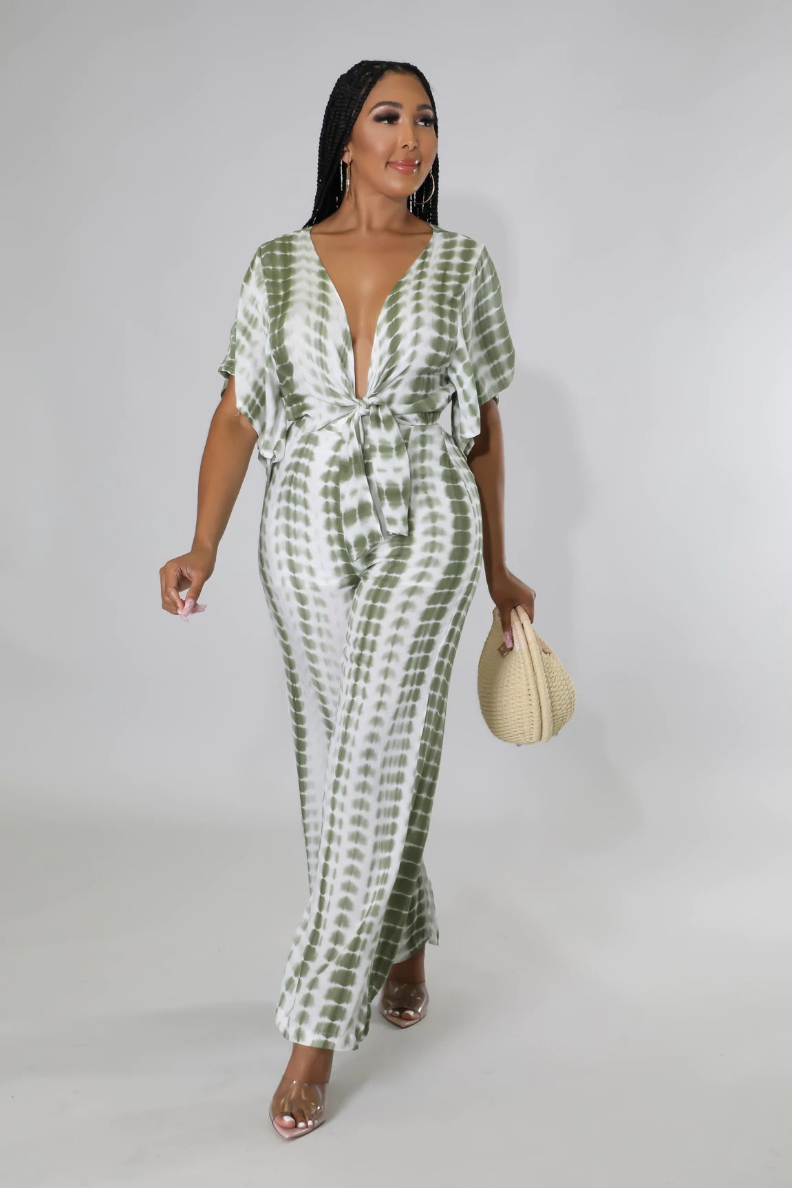 Blurred Lines Tie Dye Jumpsuit Olive - Ali’s Couture 