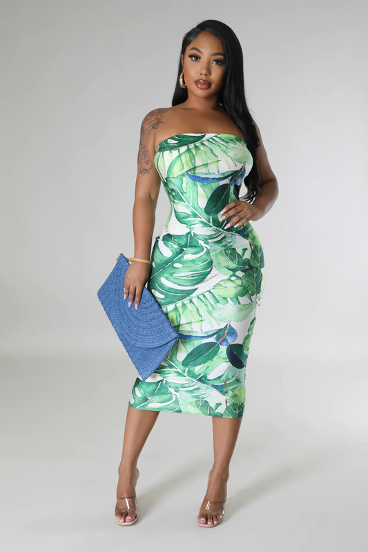Palm Beach Tropical Tube Midi Dress Multi Green - FINAL SALE - Ali’s Couture 
