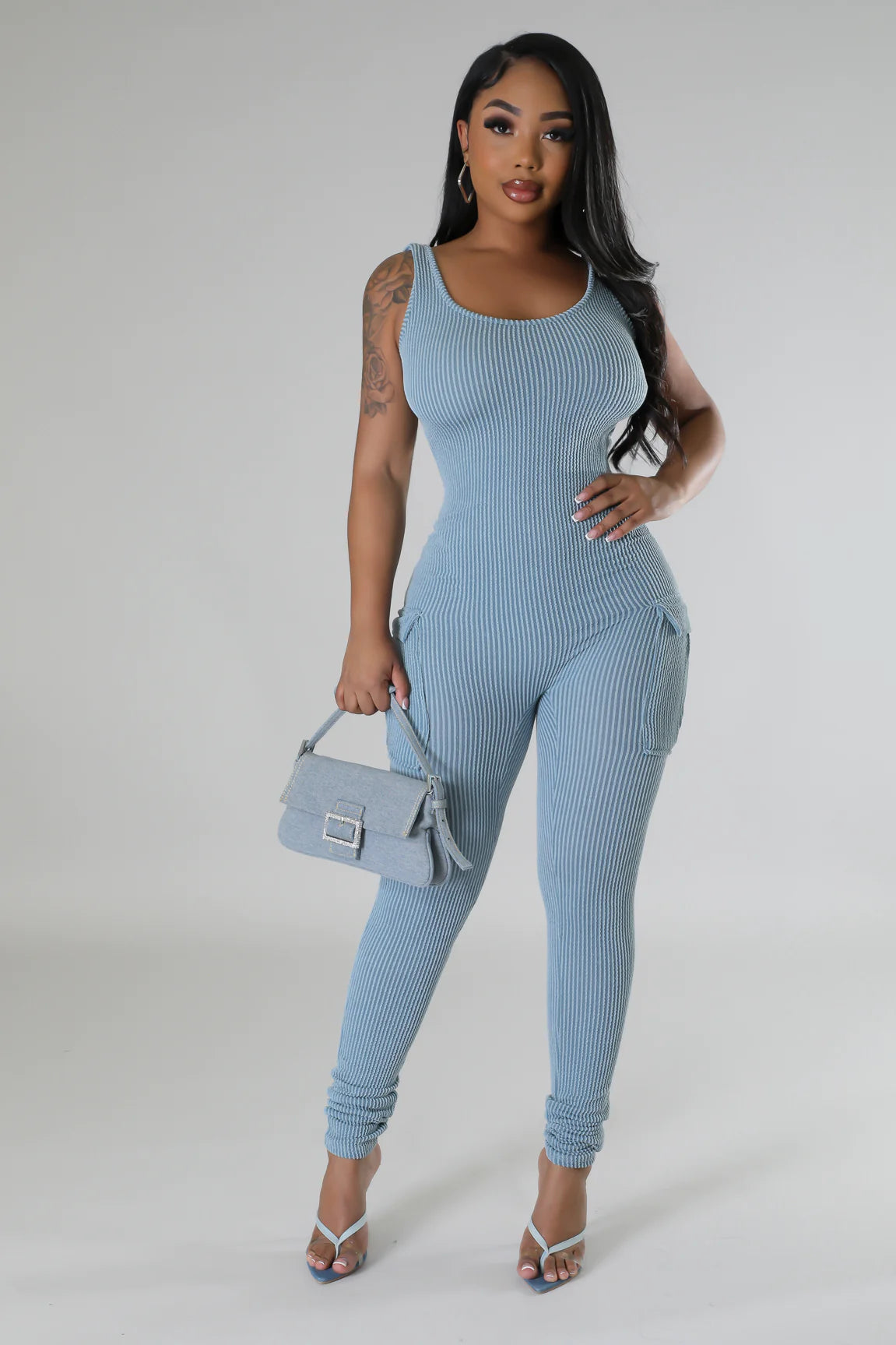 Play In Comfort Ribbed Jumpsuit Slate Blue - Ali’s Couture 