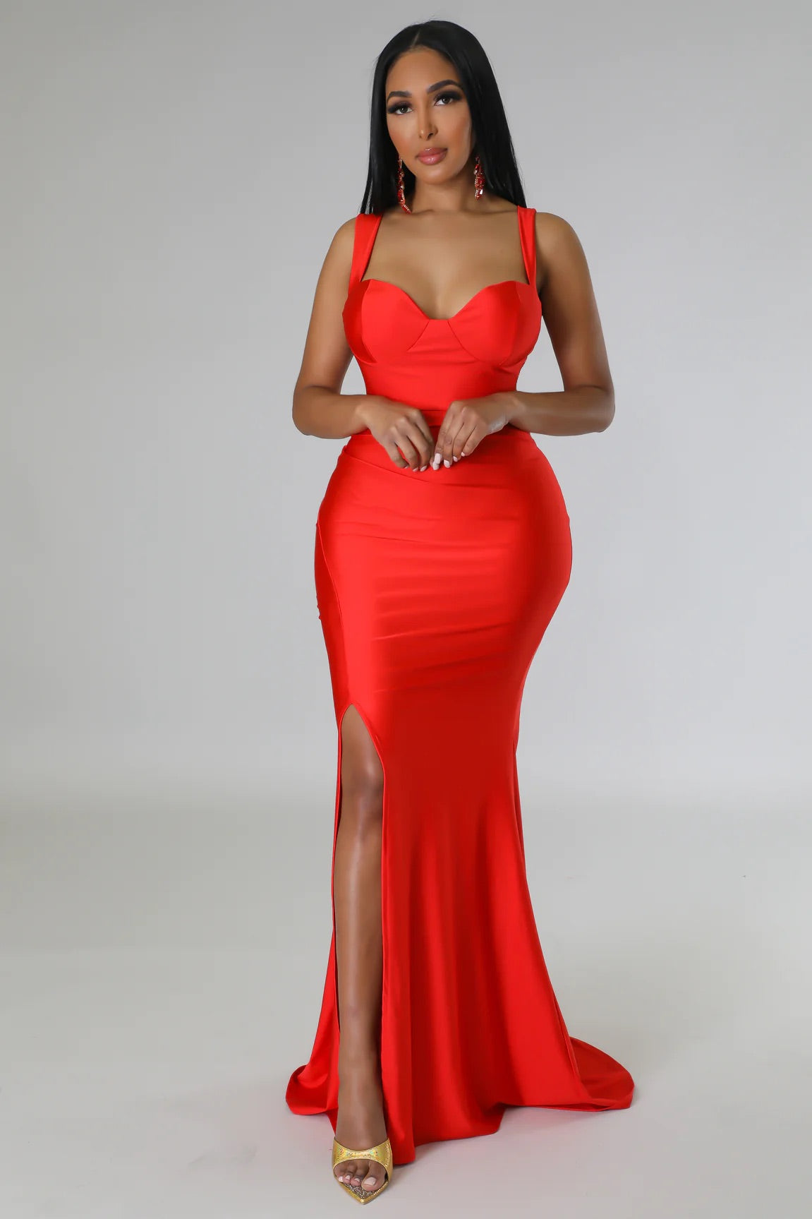 Cosmia Satin Maxi Dress Red - Ali’s Couture 