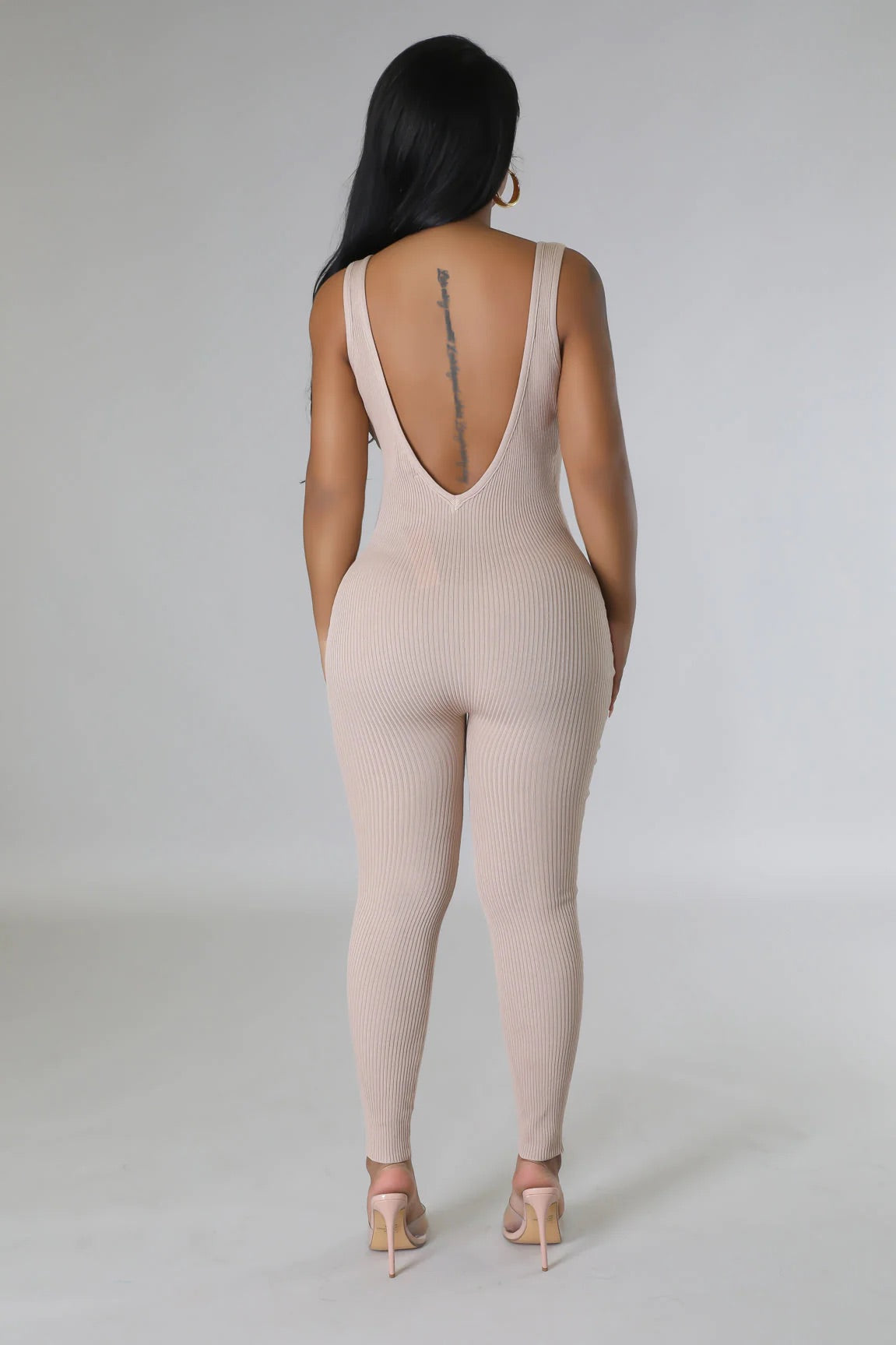 Dovie Ribbed Jumpsuit Taupe - Ali’s Couture 