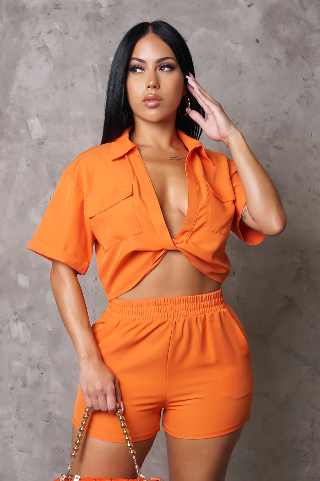 Ramy Short Set Orange - Ali’s Couture 