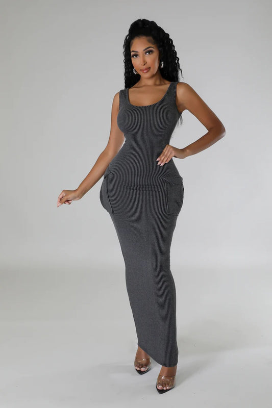 Finding Comfort Ribbed Midi Dress Charcoal - Ali’s Couture 