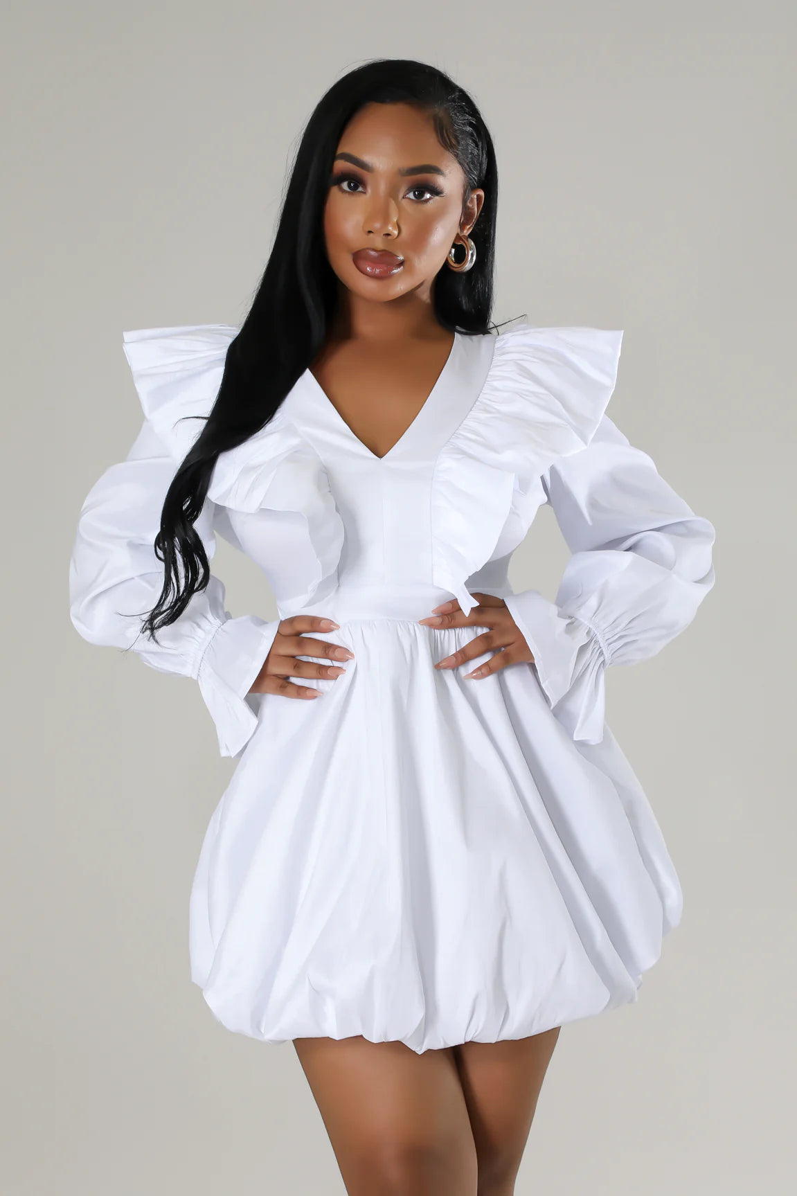 Maddison Ruffle Mini Dress White - Ali’s Couture 