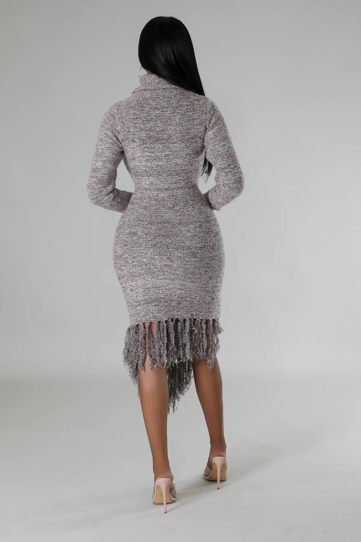 Halsey Fringe Midi Dress Multi Grey - Ali’s Couture 