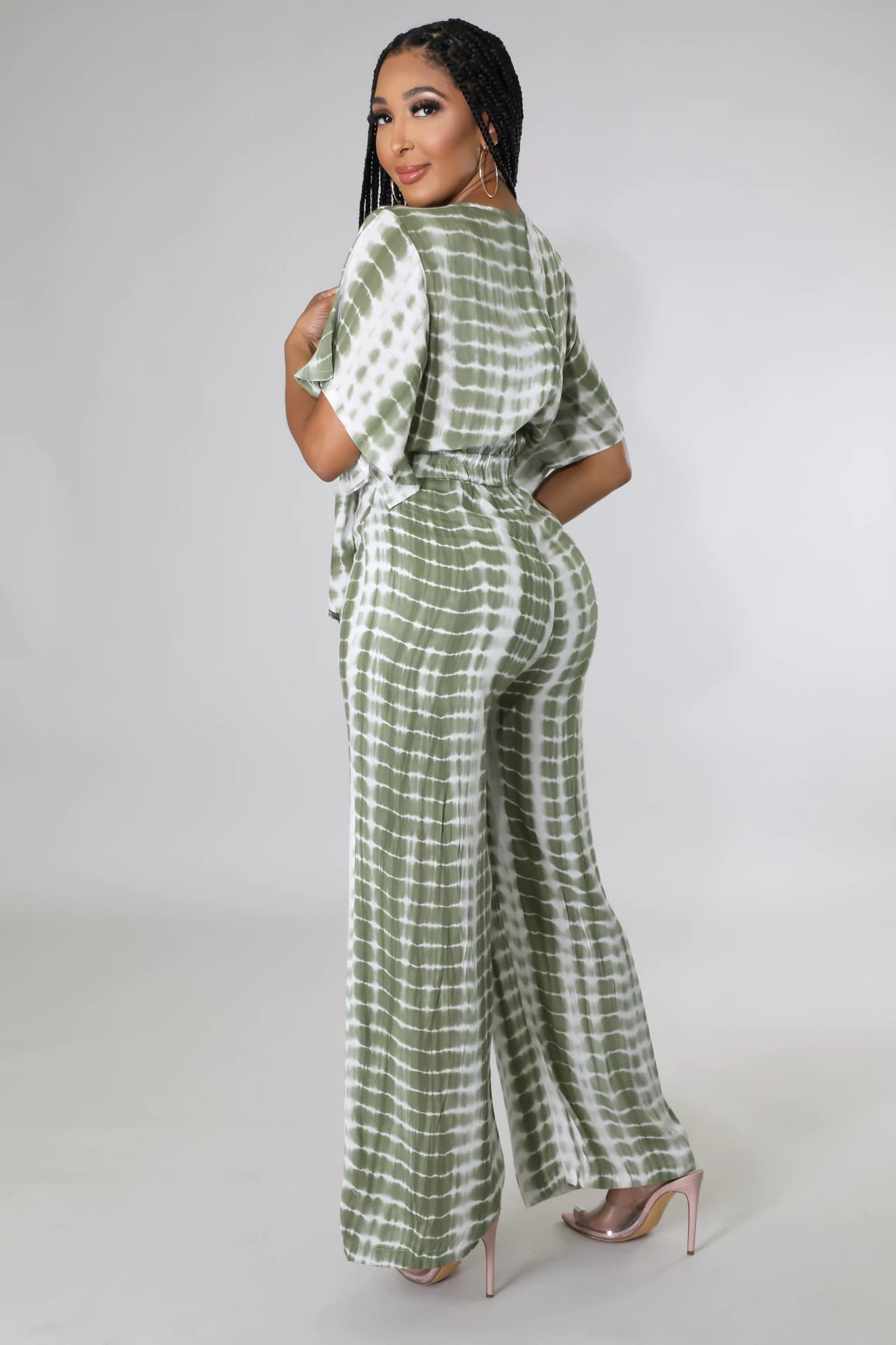 Blurred Lines Tie Dye Jumpsuit Olive - Ali’s Couture 