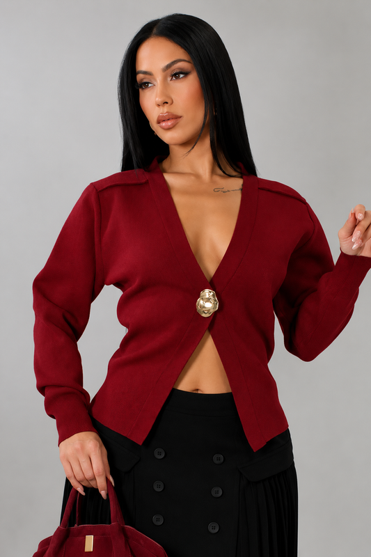 Sierana Ribbed Knit Cardigan Burgundy