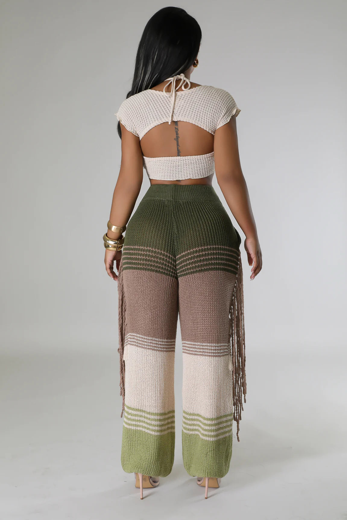 Savanna Boho Fringe Pants Multi Olive - Ali’s Couture 