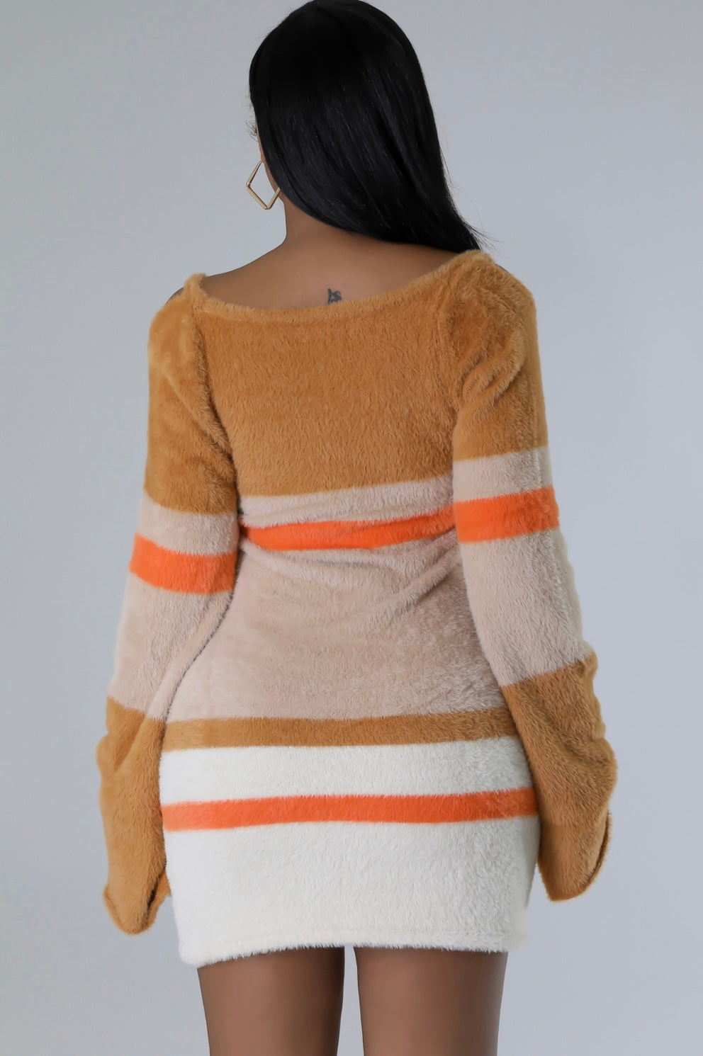 Zuri Shoulder Cutout Knit Mini Dress Multi Taupe - Ali’s Couture 