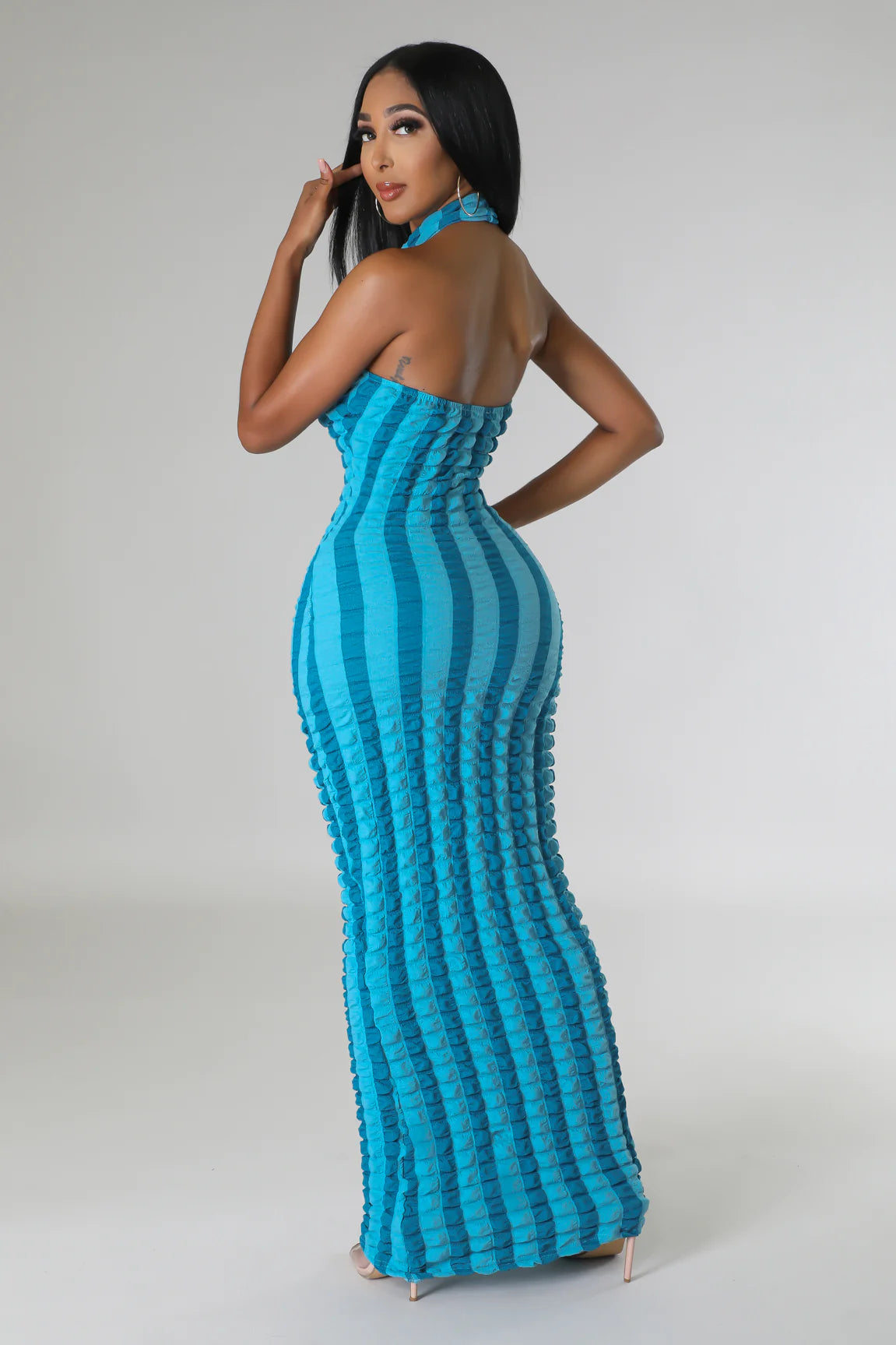 Fabiana Bubble Maxi Dress Blue - Ali’s Couture 