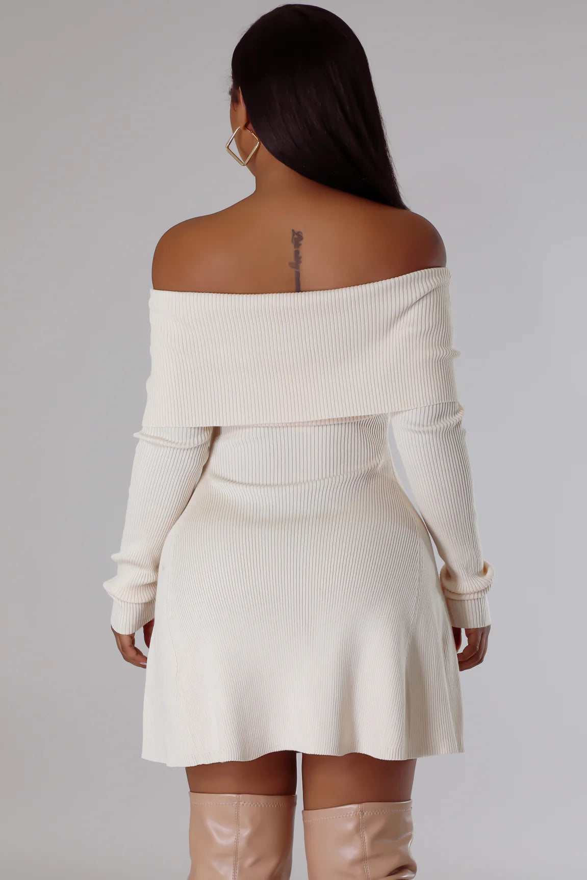 Shyanne Off The Shoulder Knit Mini Dress Cream - Ali’s Couture 