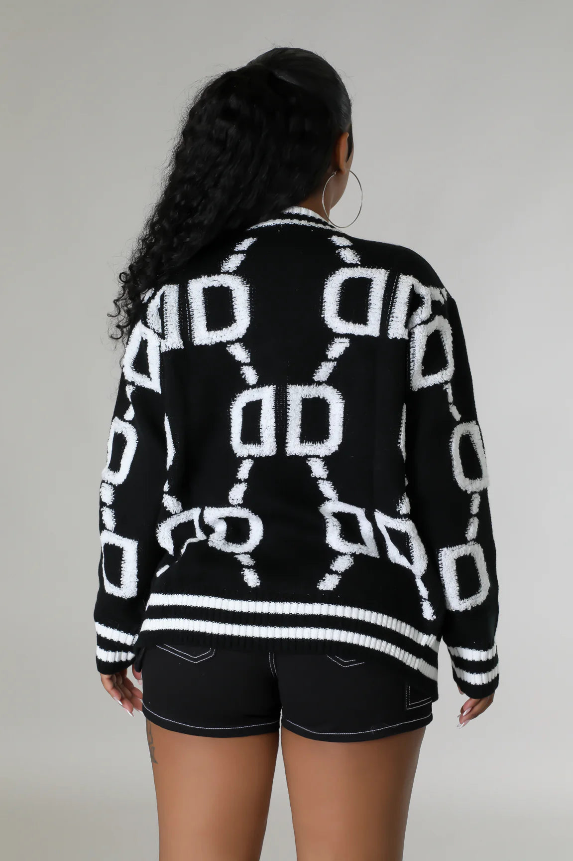 Double Dare Knit Cardigan Black White - Ali’s Couture 