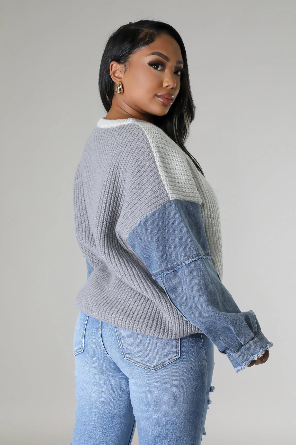 Warming Up Denim Sweater Grey - Ali’s Couture 