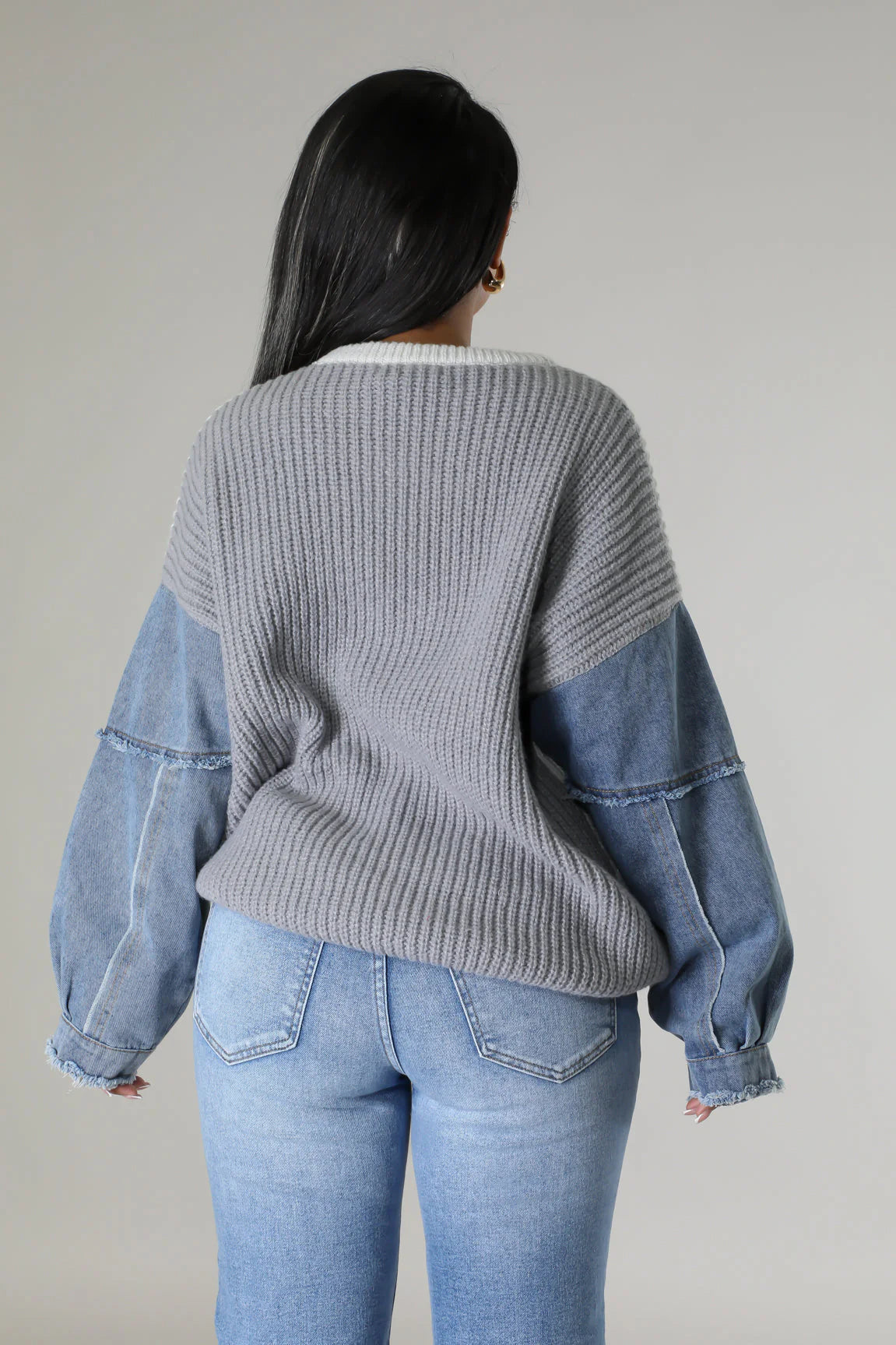 Warming Up Denim Sweater Grey - Ali’s Couture 