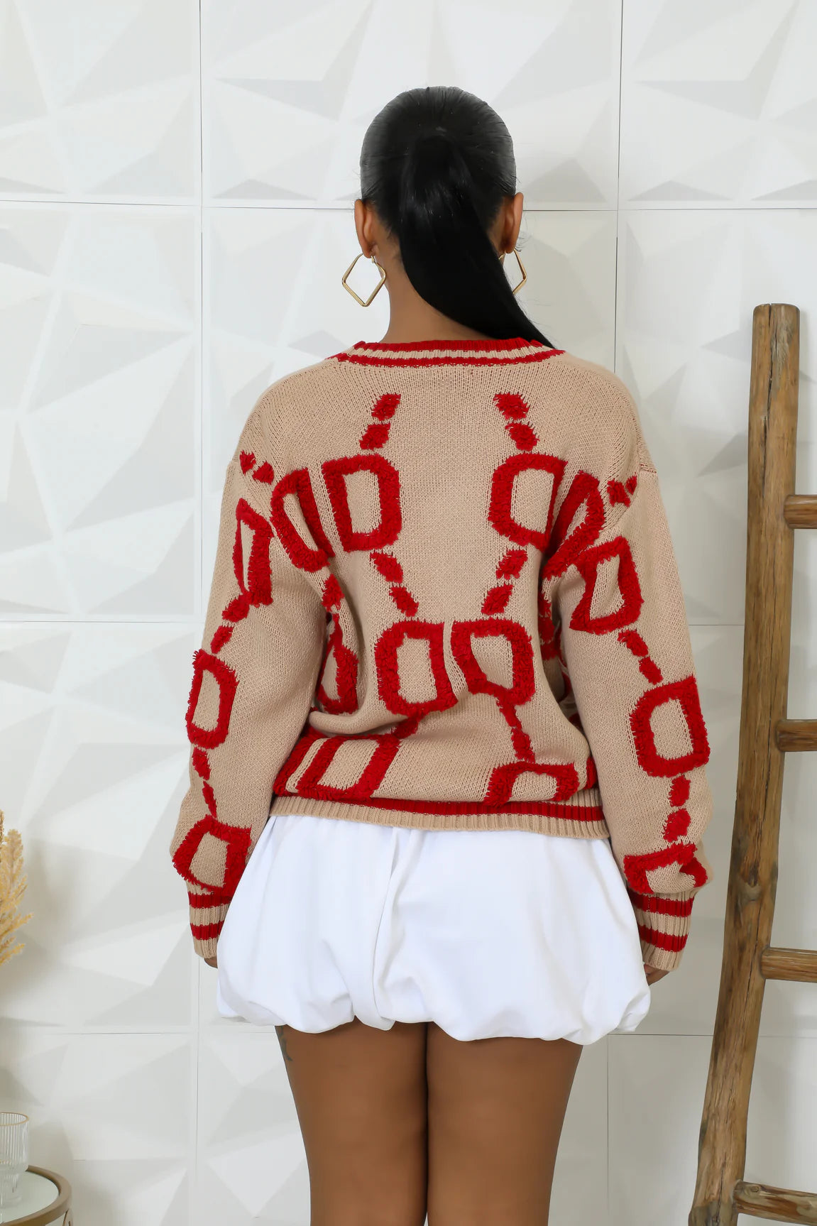 Double Dare Knit Cardigan Taupe Red - Ali’s Couture 