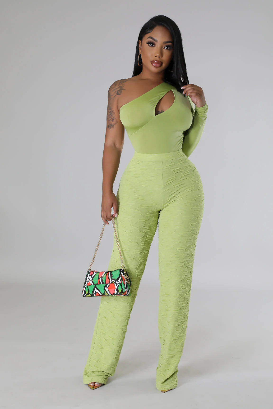 Lorna Bodysuit Pant Set Lime Green - Ali’s Couture 