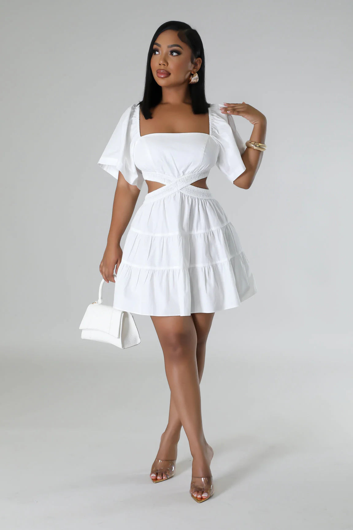 Jesse Cutout Mini Dress White - Ali’s Couture 