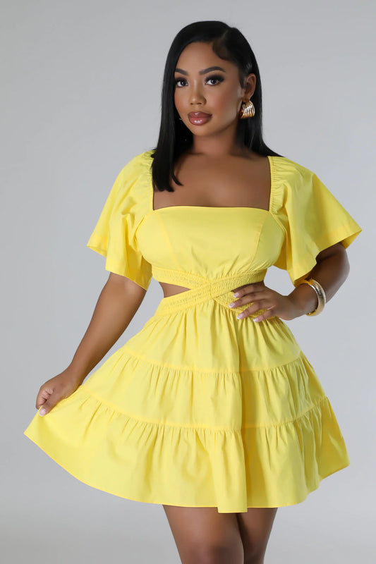 Jesse Cutout Mini Dress Yellow - Ali’s Couture 