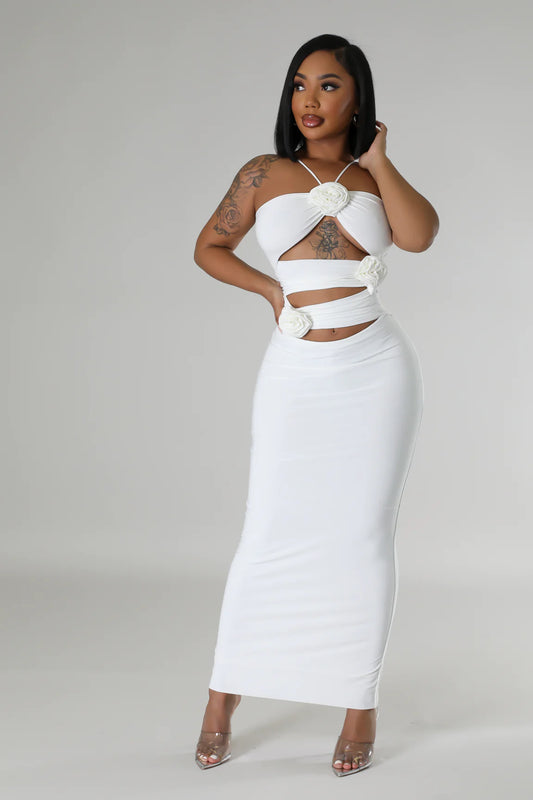 Asha Rose Midi Dress Off White