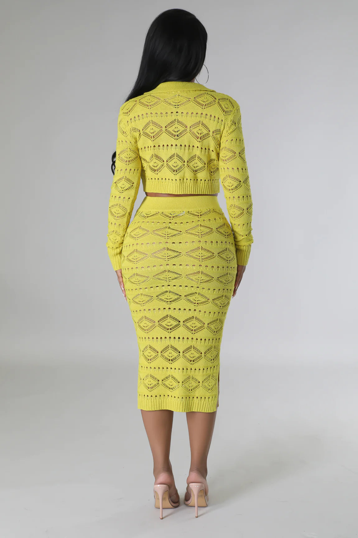 Gila Knit Skirt Set Yellow - Ali’s Couture 