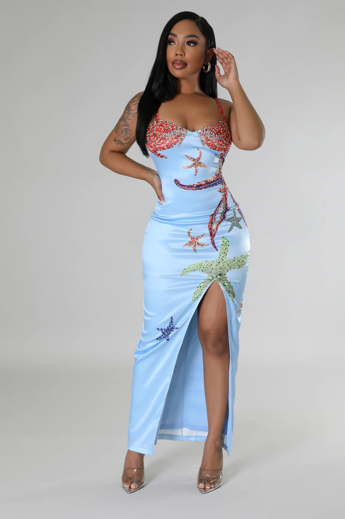 Under The Sea Midi Dress Multi Blue - Ali’s Couture