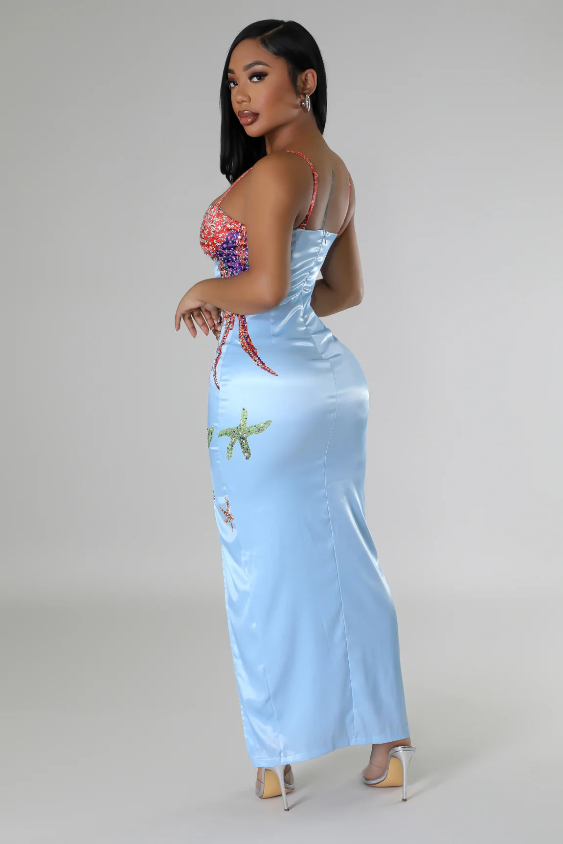 Under The Sea Midi Dress Multi Blue - Ali’s Couture