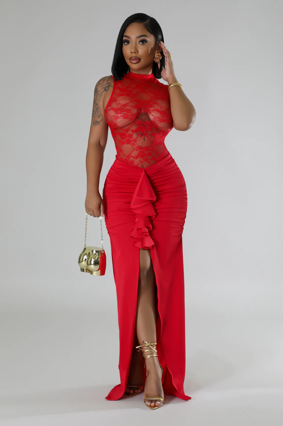 Lace of Love Skirt Set Red - Ali’s Couture 