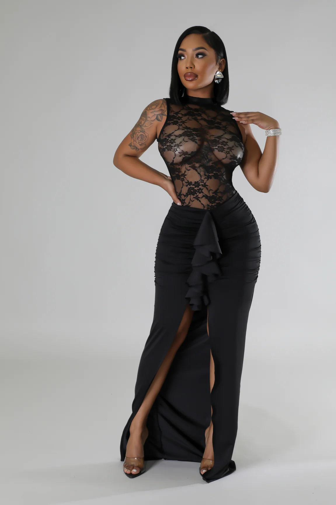 Lace of Love Skirt Set Black - Ali’s Couture 