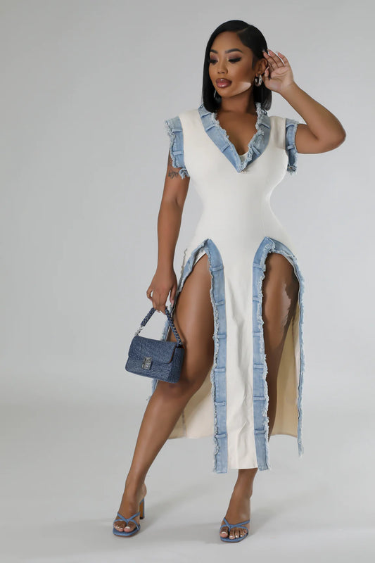 Izzie Denim Trim Midi Dress/Top Multi Ivory - Ali’s Couture 