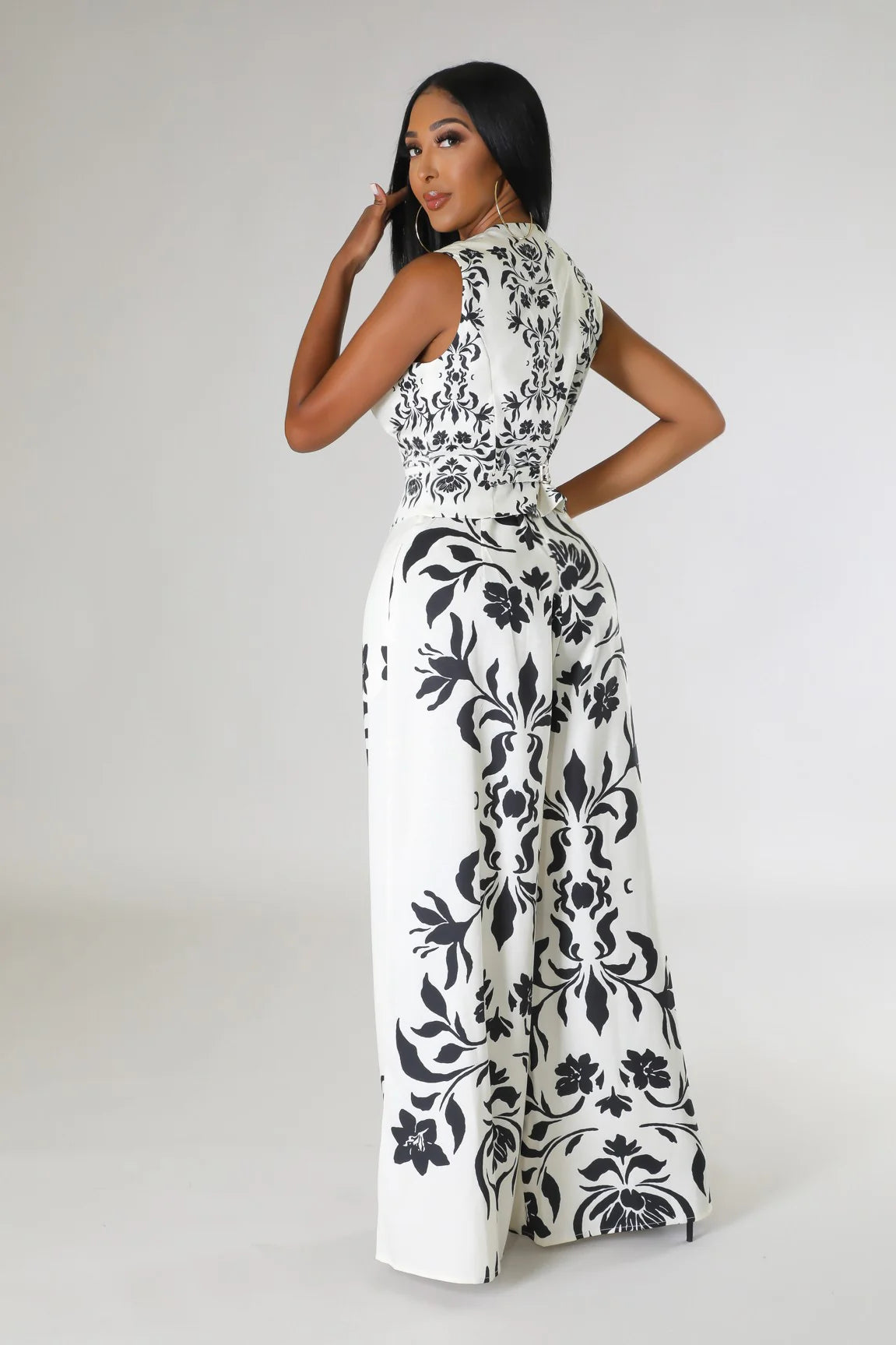 Enva Flora Pant Set Ivory Black - Ali’s Couture