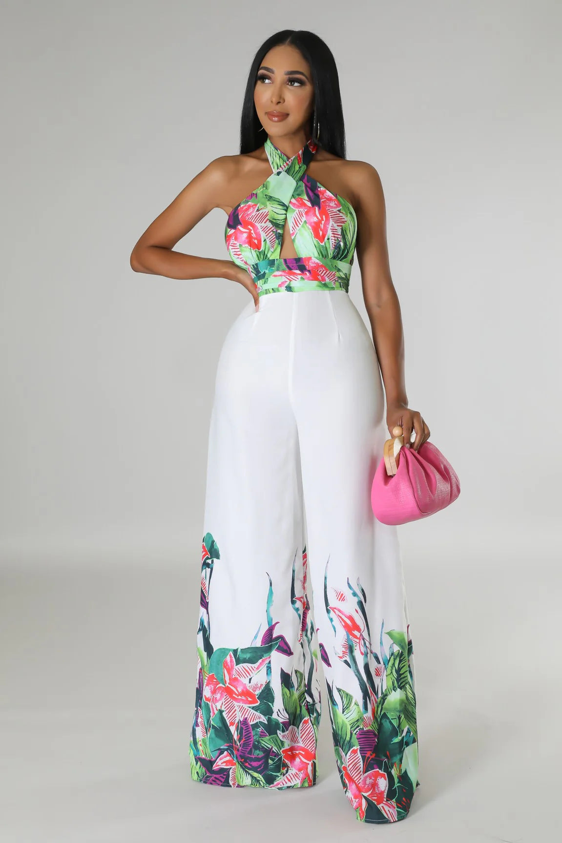 Janiva Floral Jumpsuit Multi White - Ali’s Couture