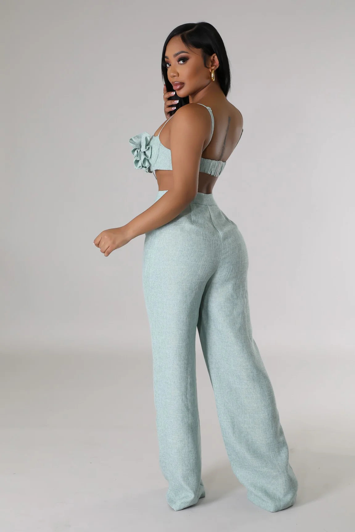 Summer Escape 3D Flower Pant Set Sage - Ali’s Couture