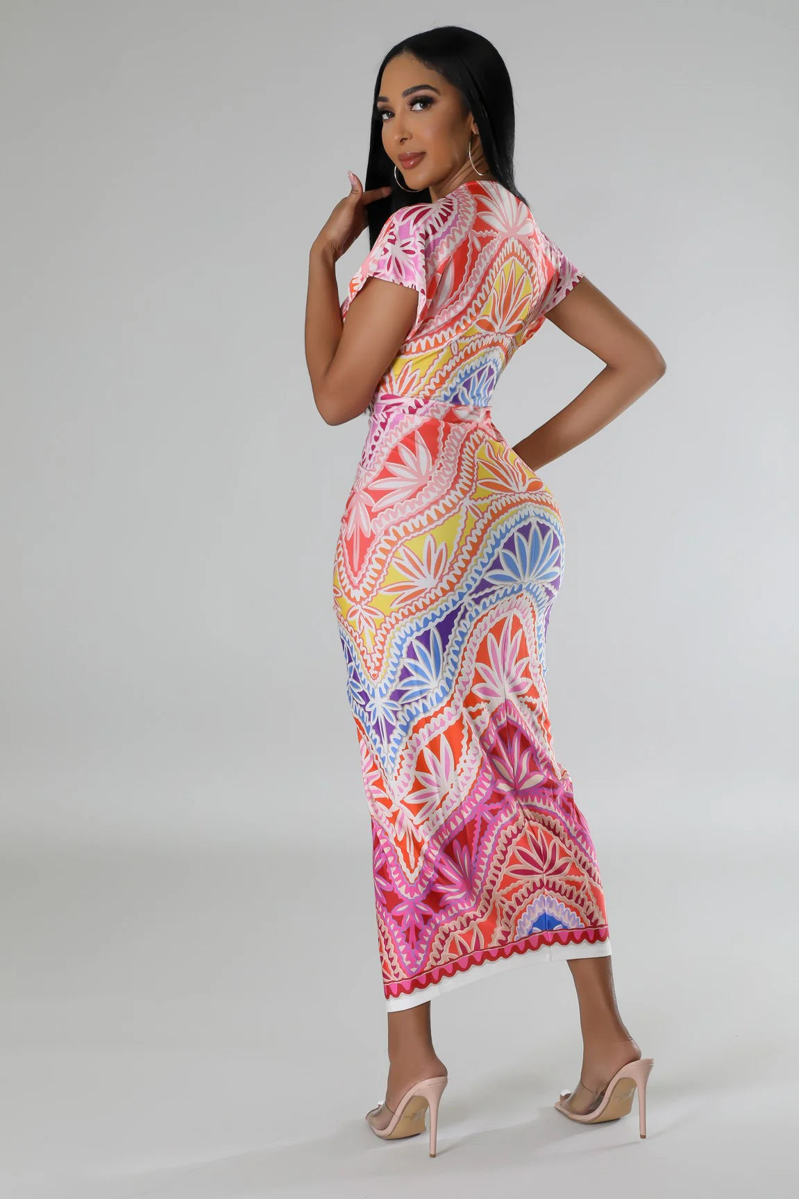 Reyna Abstract Midi Dress Multi Pink - Ali’s Couture