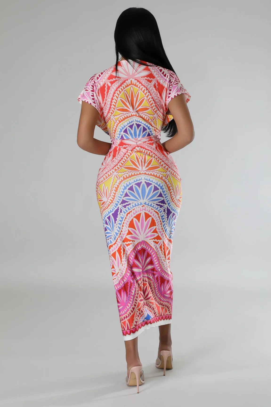 Reyna Abstract Midi Dress Multi Pink - Ali’s Couture