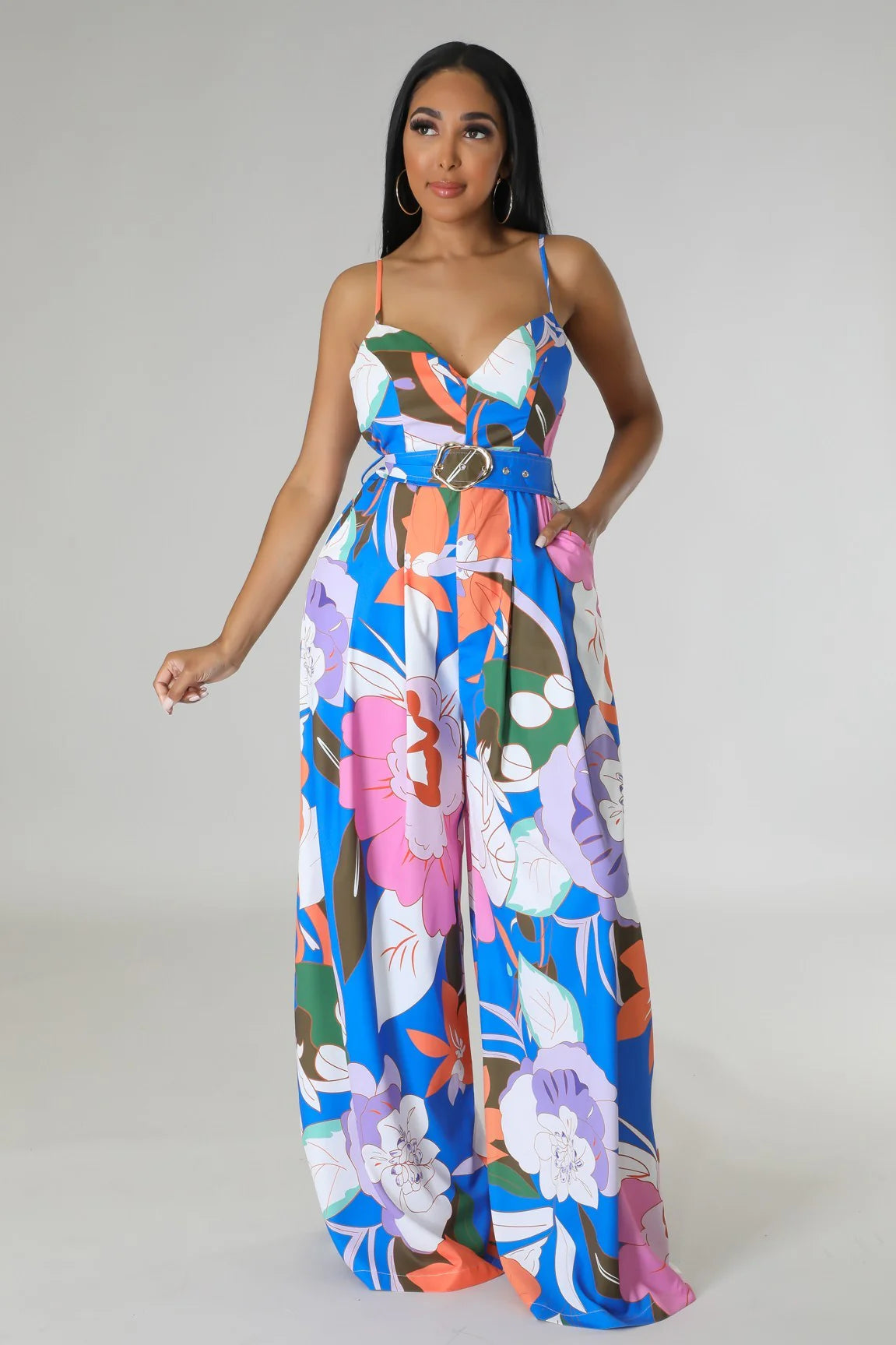 Ever Bloom Floral Jumpsuit Multi Blue - Ali’s Couture