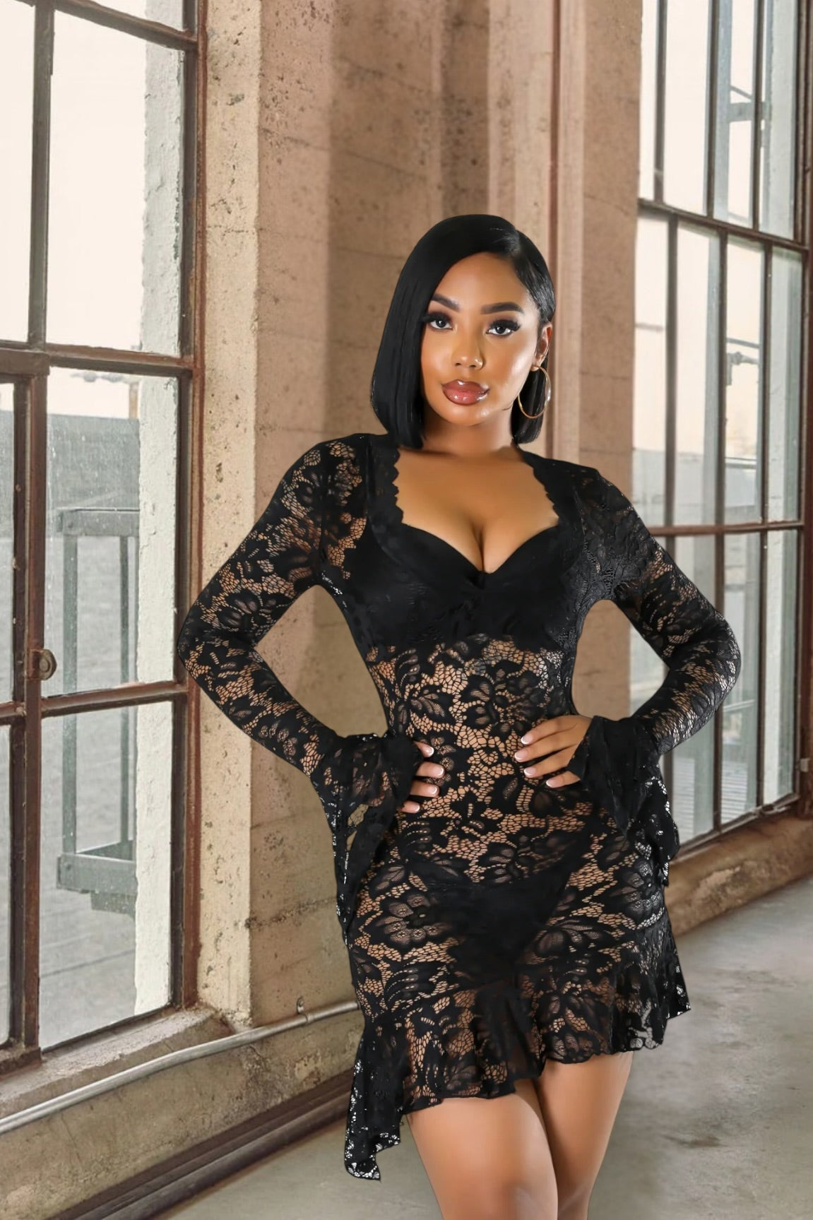 Midnight Mood Lace Mini Dress Black - Ali’s Couture