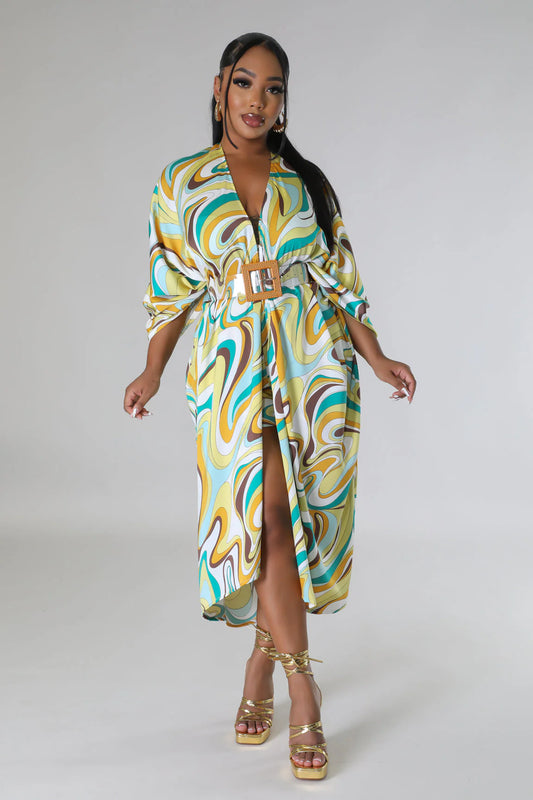 Inaya Kimono Short Set Multi Green - Ali’s Couture
