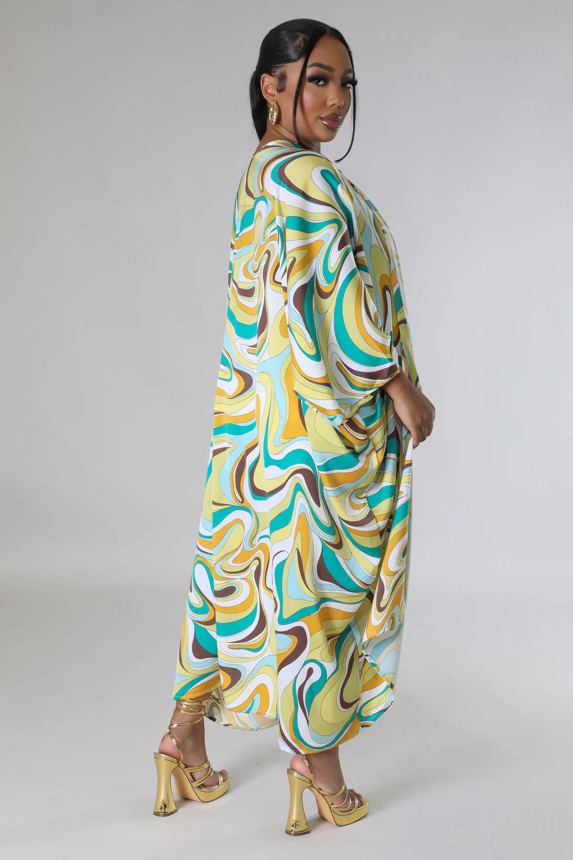 Inaya Kimono Short Set Multi Green - Ali’s Couture