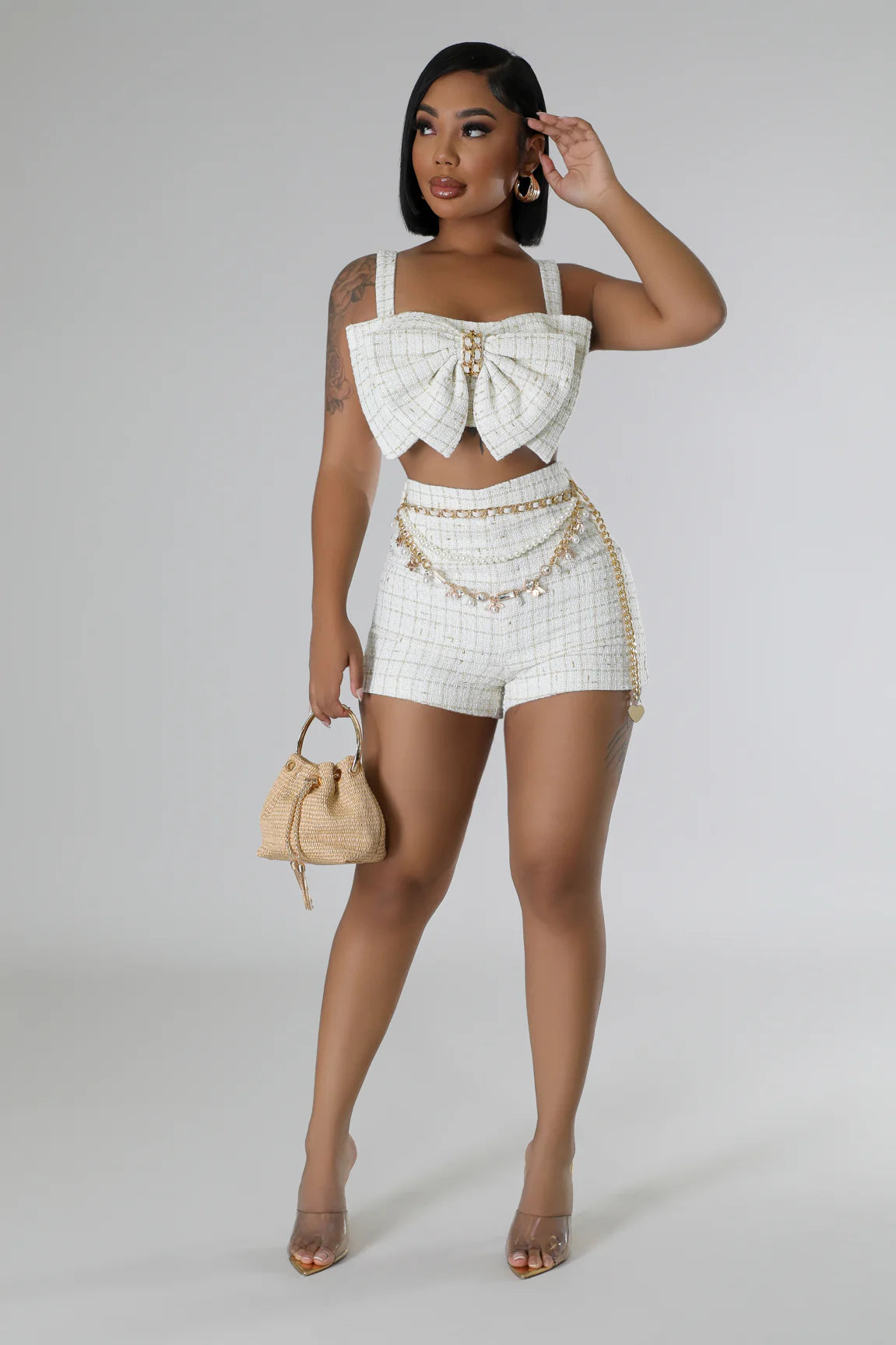 Parkwood Tweed Short Set Ivory - Ali’s Couture