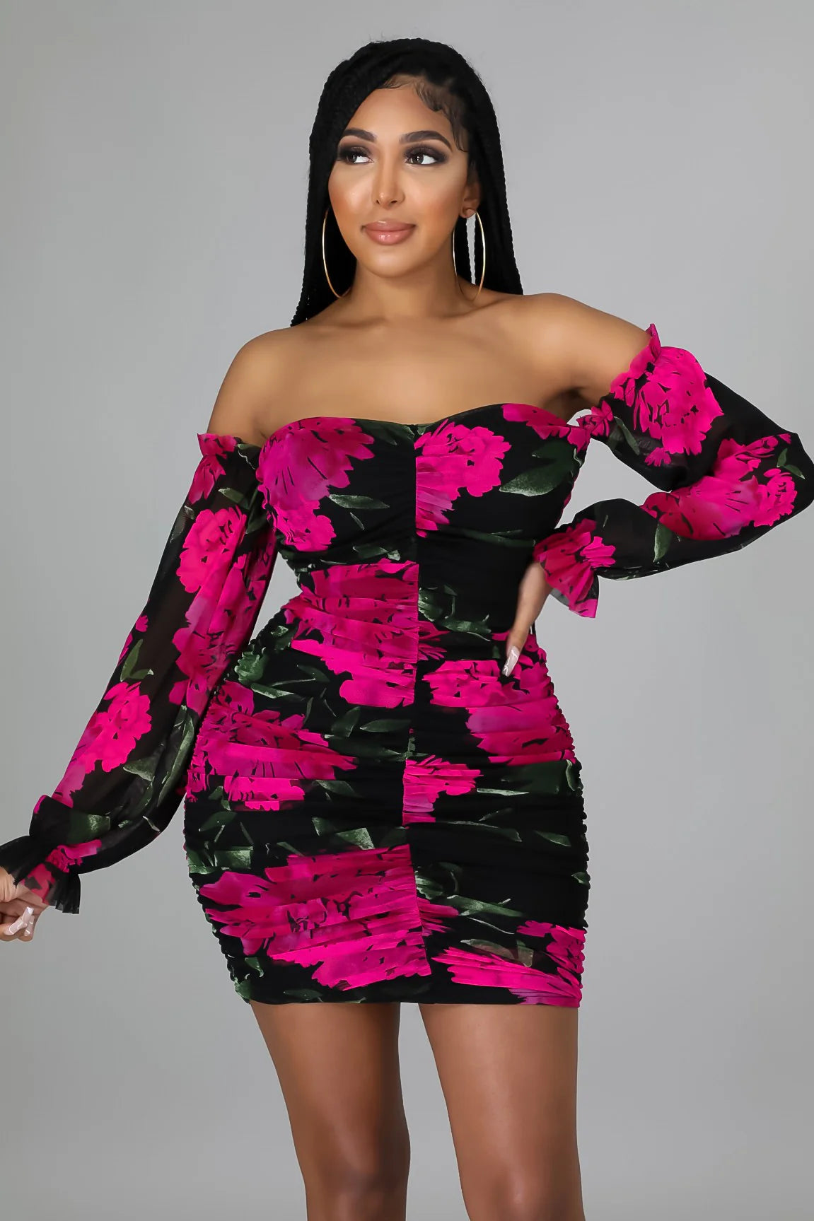 Petal Soft Floral Mini Dress Multi Black - Ali’s Couture
