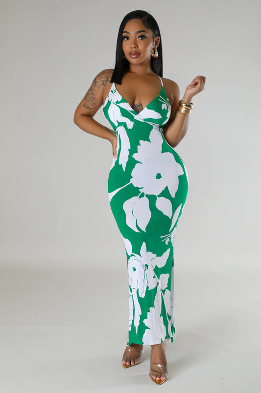 Blooming Orchid Floral Maxi Dress Green