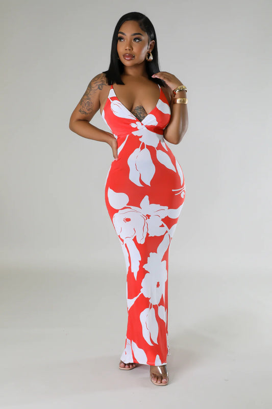 Blooming Orchid Floral Maxi Dress Coral
